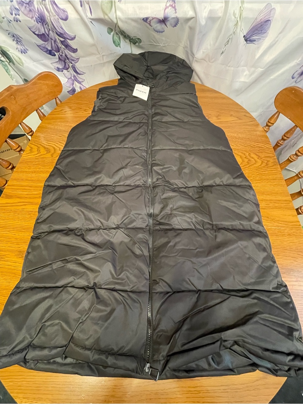 Puffit London Hooded Black Long Puffer Vest - Picture 16 of 16
